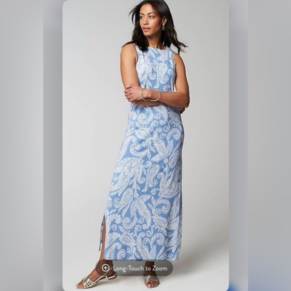 J Jill Wearever Collection Blue & White Paisley Maxi Tank Dress Size S Petite - Picture 2 of 13